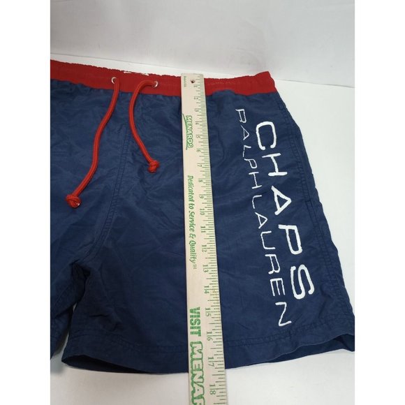 Ralph Lauren Chaps Spell Out Swim Trunks Lined Men's Medium Red White Blue 90's - Picture 5 of 8